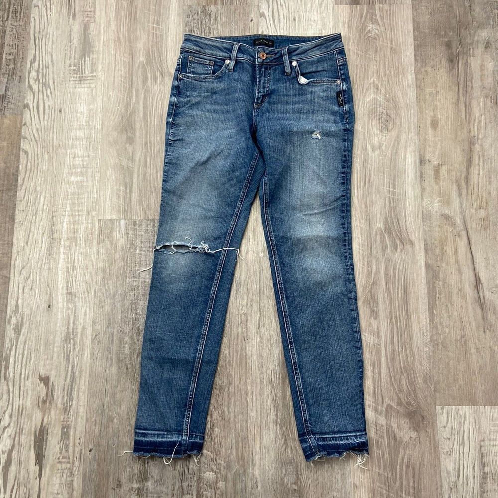 Silver Womens Boyfriend Jeans 27 (Fits‎ 29x29) Blue Stretch Denim Distressed